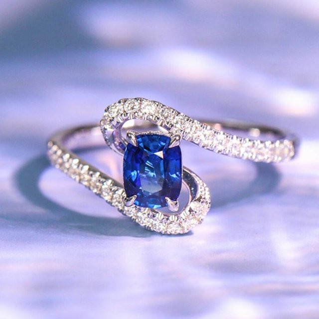 YIRAN Jewelry Ring, Blaue Zirkonia, Kupfer, Weiß, Damen - Bild 1