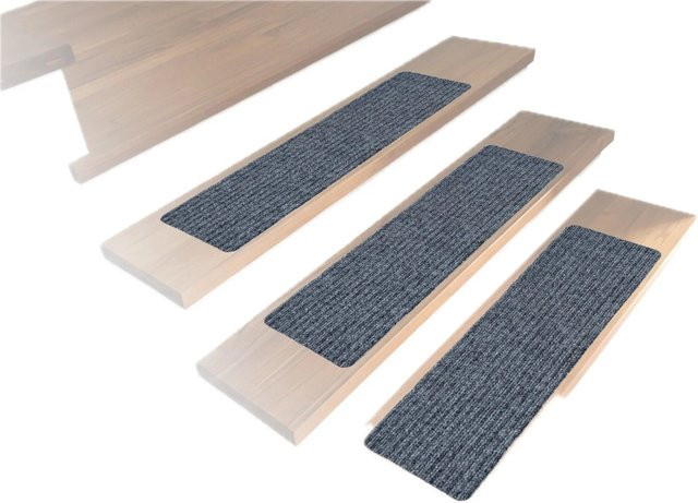 Relaxdays Stufenmatten 16er Set aus Polyester und TPR in Hellgrau, selbsthaftend und trittschalldämmend, B: 65 cm, T: 20 cm, H: 0,75 cm - Bild 1