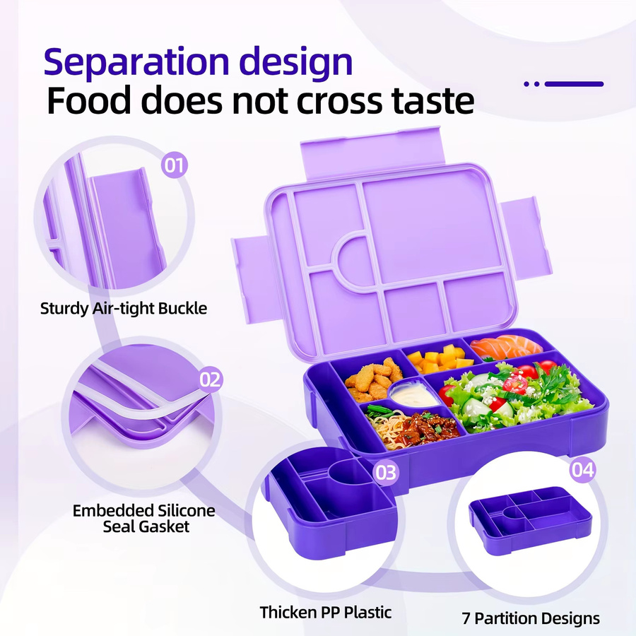 YOCITY Bento-Lunchbox-Set mit Besteck, auslaufsicher und mit Unterteilungen, Blau oder Lila - Bild 2