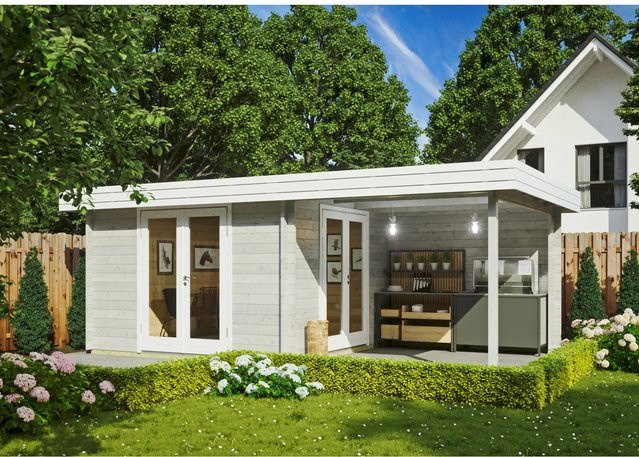 Fjordholz Gartenhaus Modell Ranja Log Cabin in Grau, imprägniertes Holz mit Boden und Schloss - Bild 1