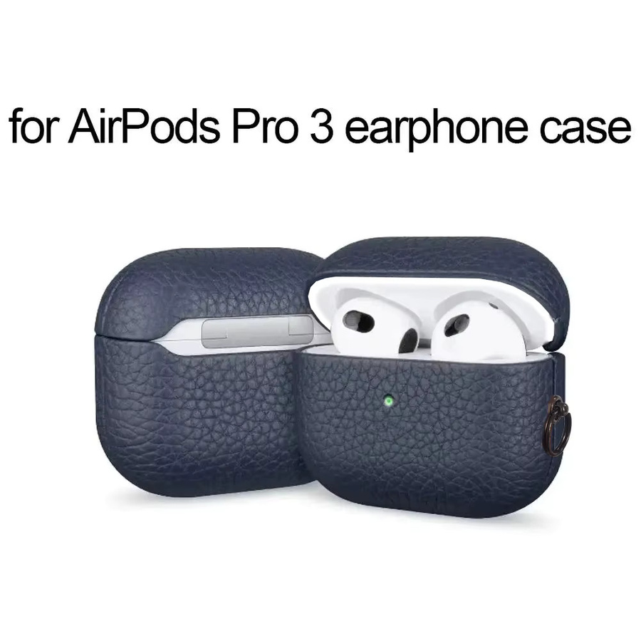 Retro Echtleder Schutzhülle für Apple AirPods Pro/2/3/4/5 in Blau mit Litschi-Textur - Bild 1