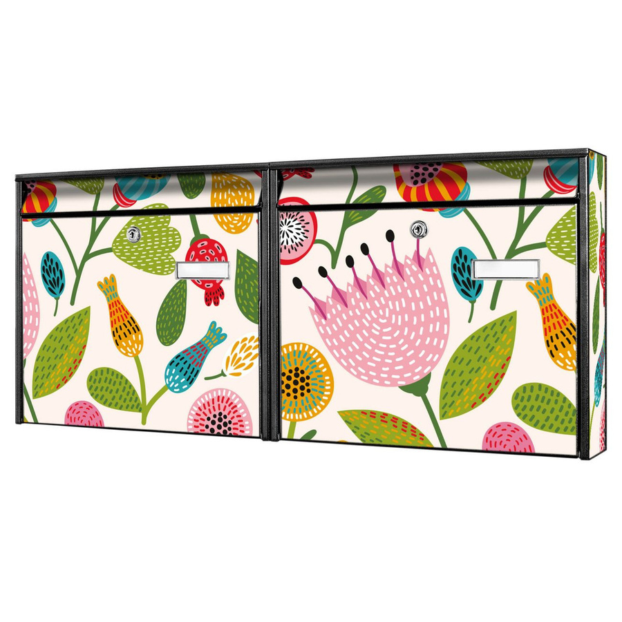 banjado Burg Wächter Briefkastenanlage für Mehrfamilienhäuser, schwarz verzinkt und lackiert, Motiv Rosa Kelch Hell, H x B x T: 72,5 x 32,2 x 10 cm, inklusive 2 Schlüssel - Bild 1
