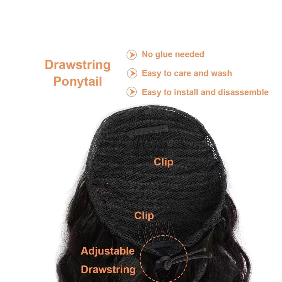 Dula A Hair Pferdeschwanz-Haarverlängerung, Echthaar, lockig, Schwarz, Damen - Bild 4