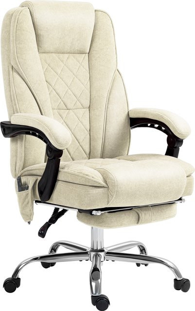 Vinsetto Massagesessel mit Heizung und ausziehbarer Fußstütze, ergonomischer Bürostuhl mit höhenverstellbarer Rückenlehne und 360° Schwenkbarkeit, Beige, Aosom - Bild 1