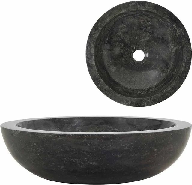 vidaXL Waschbecken aus Naturstein in Schwarz, rund, Breite: 40 cm, Tiefe: 12 cm - Bild 1
