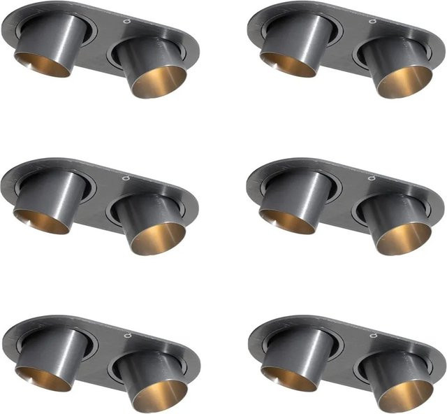 QAZQA Set mit 6 schwenkbaren Einbaustrahlern GU10 in Gunmetal Grey im industriellen Design - Bild 1