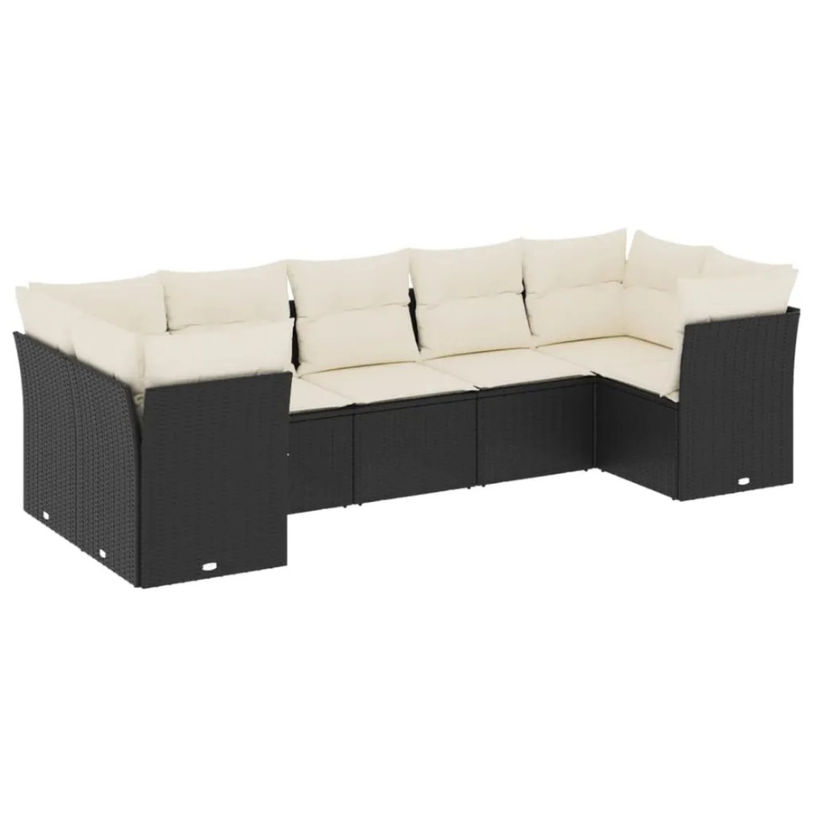 vidaXL 7-tlg Garten-Sofagarnitur in L-Form aus Poly Rattan und Metall mit Kissen in Schwarz - Bild 2