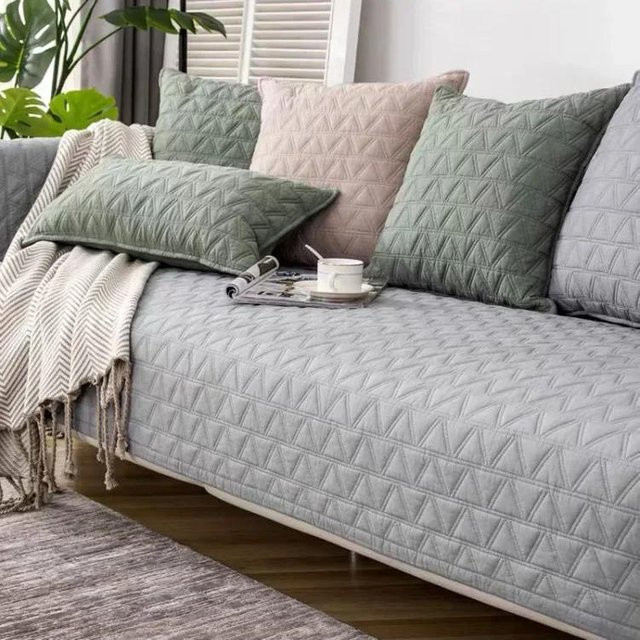 Einfarbiger Sofabezug aus gewaschener Baumwolle für Ecksofas und Erkerfensterpolster, Grau, B/T/H: 70 x 70 x 0 cm - Bild 1