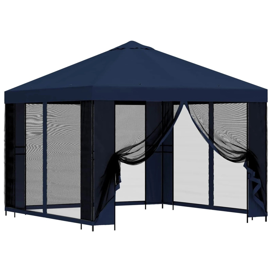 vidaXL Garten Pavillon mit Seitenwänden aus Polyester und verzinktem Stahl in Blau, B/T/H: 300 x 300 x 276,5 cm - Bild 2