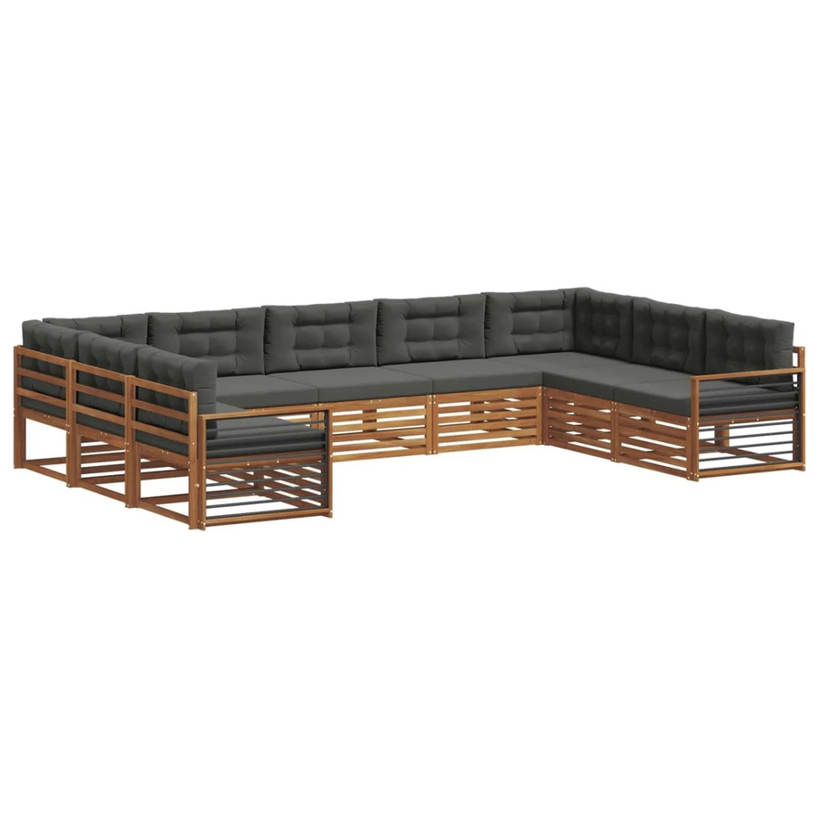 vidaXL Sofagarnitur 9-teilig aus Massivholz Akazie in Natur und Anthrazit mit U-Form und Polsterkissen - Bild 2