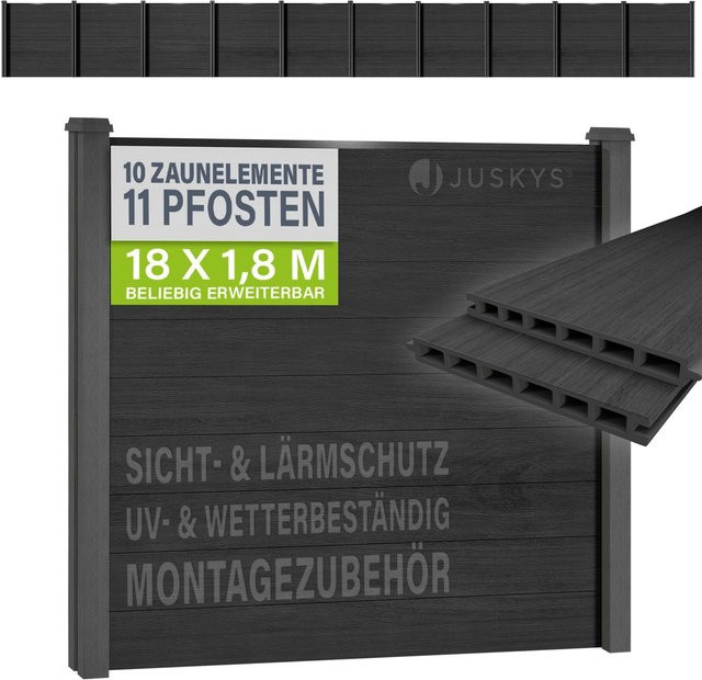 JUSKYS WPC Sichtschutzzaun 10er Set in Anthrazit/Grau mit WPC- und Stahlkonstruktion - Bild 1