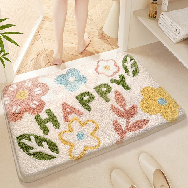 VIKAMA Blumen Fußmatte aus Faux Kaschmir in Multicolour, Anti-Rutsch-Teppich im Boho-Stil für Haushalt und Toilette, B x T: 80 x 50 cm - Bild 1