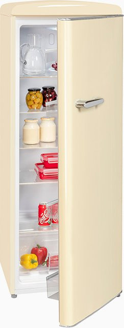 Exquisit RKS325-V-H-160F Retro Vollraumkühlschrank in Magnolienweiß mit Standard-Frischezone und LED-Innenbeleuchtung, B/T/H: 57,5 x 60,2 x 144,0 cm - Bild 1