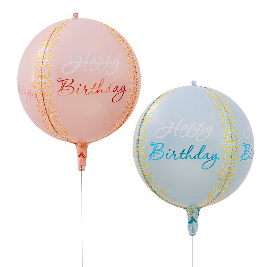 2 Stück 4D Alles Gute zum Geburtstag Folienballons in Blau und Rosa für deine Party Dekoration, Durchmesser: 55,88 cm - Bild 2