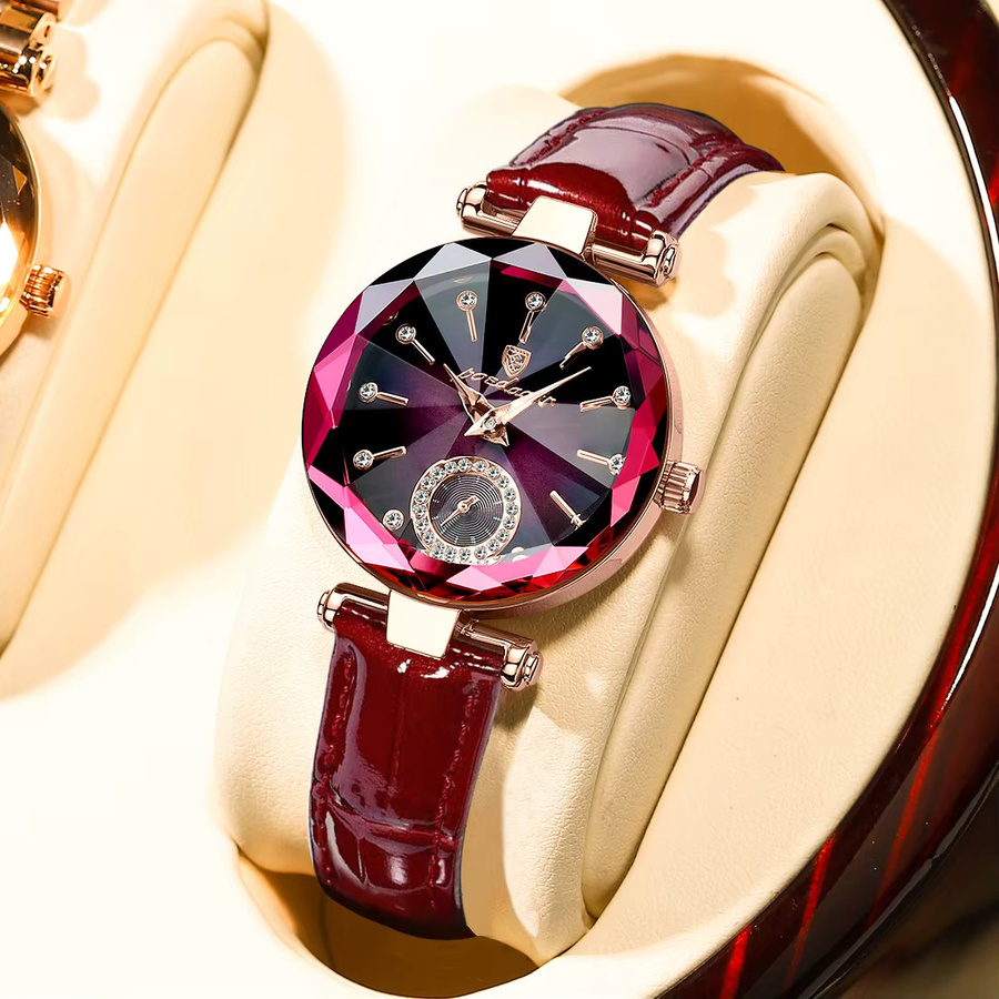 POEDAGAR Armbanduhr, Quarzuhr, Leder, Roségold, Schwarz, Damen - Bild 2