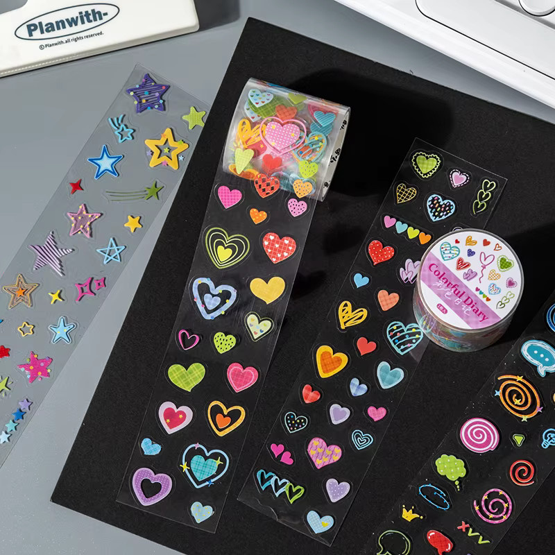 JIANQI PET-Klebebänder für DIY Scrapbooking und Journaling, Multicolor, Breite: 4 cm, Länge: 200 cm - Bild 3