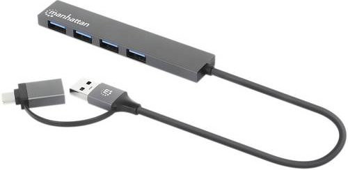 Manhattan USB-Hub 4 Port mit USB-A und USB-C, USB 3.0 5 GBit/s, Spacegrau - Bild 1