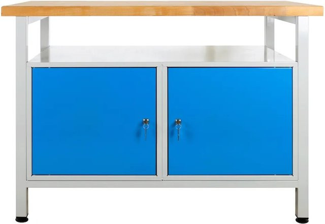 PROREGAL Werkbank Rhino mit Ablagefläche und 2 Türen, Farbe: Lichtblau/Lichtgrau, H x B x T: 84 x 120 x 60 cm - Bild 1