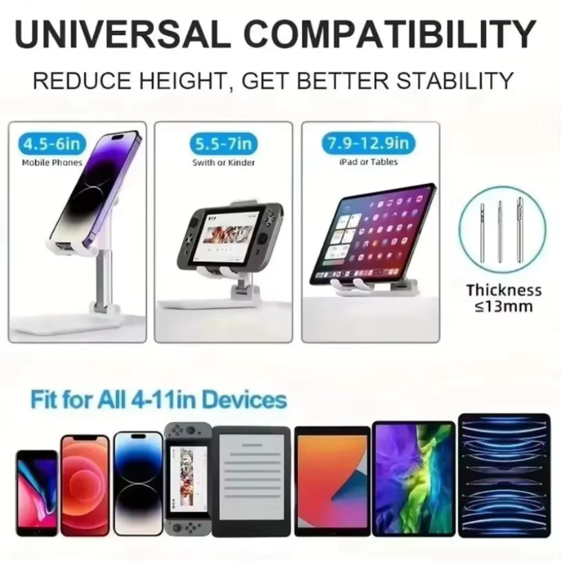 Muzisn Klappbarer Telefonhalter und Tablet-Lazy-Halterung in Weiß, höhenverstellbarer Desktop-Ständer für iPhone und Samsung sowie Xiaomi - Bild 2