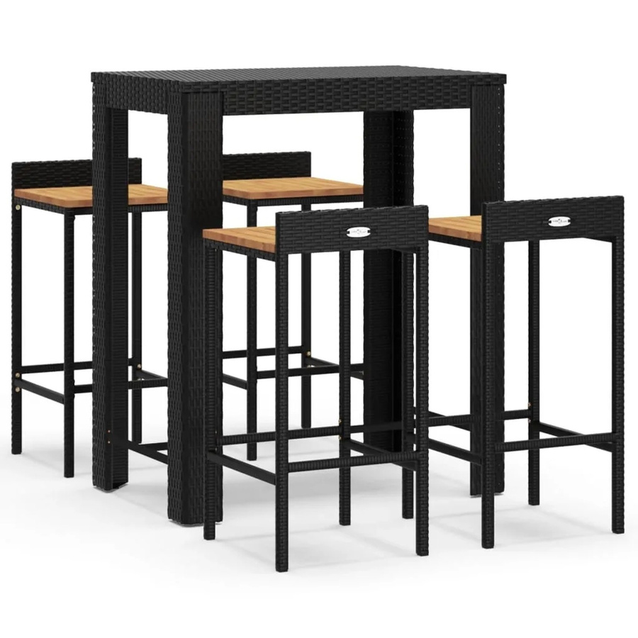 vidaXL 5-tlg Gartenbar-Set Modell 2 in Schwarz aus Poly Rattan und massivem Akazienholz - Bild 2