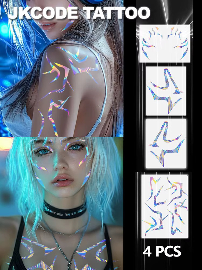 JKCODE TATTOO Holographische Temporäre Tattoos, Wasserfest - Bild 5