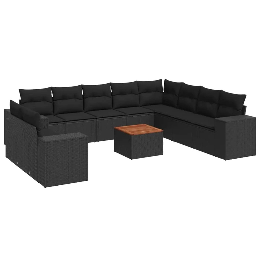 vidaXL 11-tlg Garten-Sofagarnitur in U-Form aus Polyrattan mit Kissen in Schwarz - Bild 2
