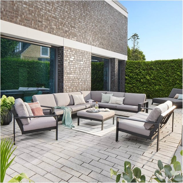 HOME DELUXE Gartenlounge RIO XXL aus pulverbeschichtetem Aluminium in Anthrazit inklusive Polster - Bild 1