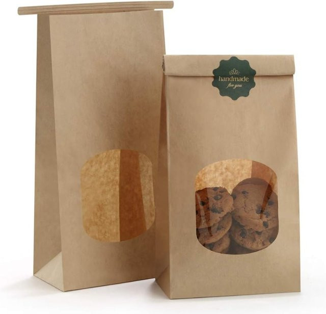 10 Stück Bäckereibeutel aus braunem Kraftpapier mit Fenster, B/T/H: 12 x 6,5 x 24,6 cm - Bild 1