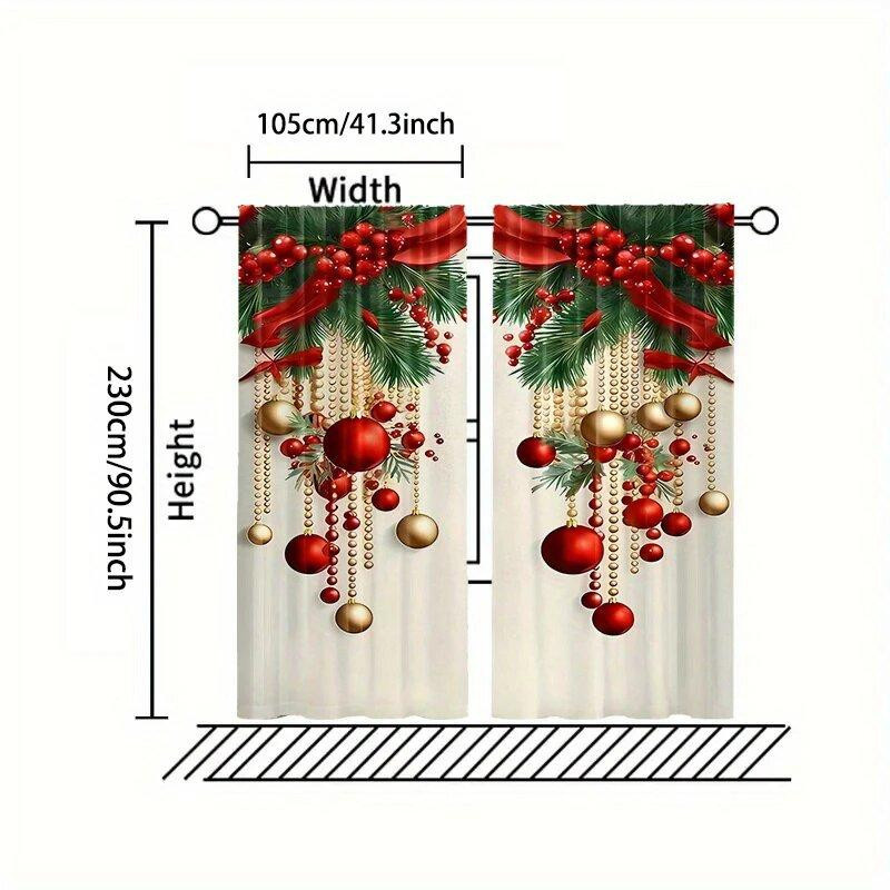 Weihnlich bedrucktes Vorhang-Set aus Polyester für Wohnzimmer und Schlafzimmer, 2 Stück, Breite: 100 cm, Höhe: 70 cm - Bild 3