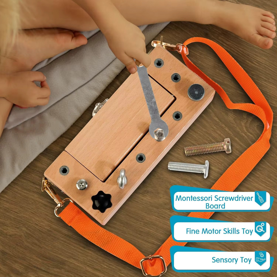 BizyKoady Montessori-Schraubendreher-Brettset aus Holz als pädagogisches STEM-Spielzeug zur Förderung der Feinmotorik inklusive Aufbewahrungsbox - Bild 4