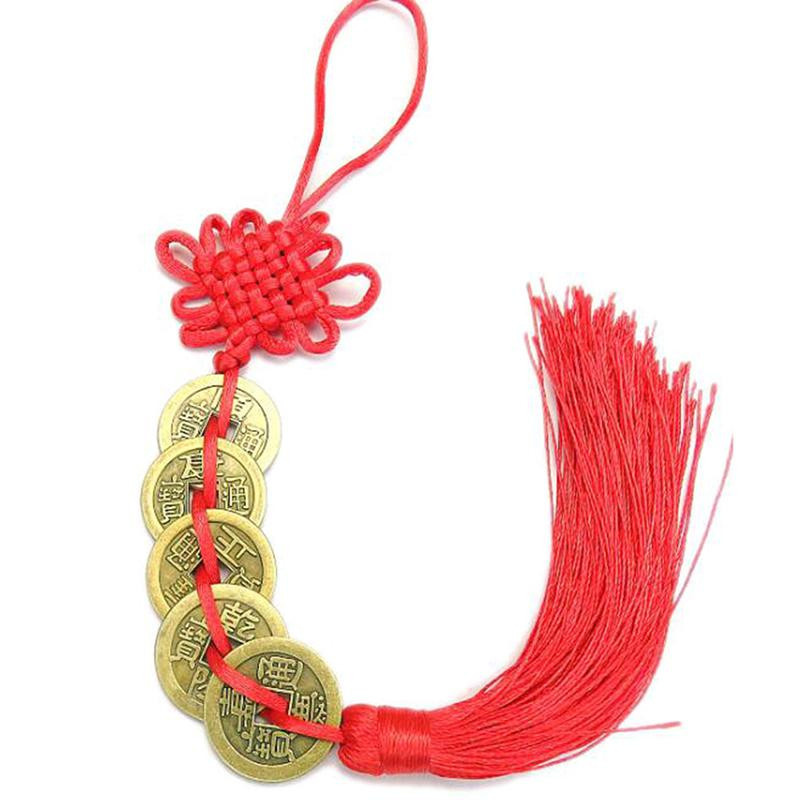Little Angel Feng Shui Glücksbringer Chinesischer Knoten mit Kupfermünzen in Rot aus Metalllegierung zur Dekoration von Heim und Auto - Bild 5