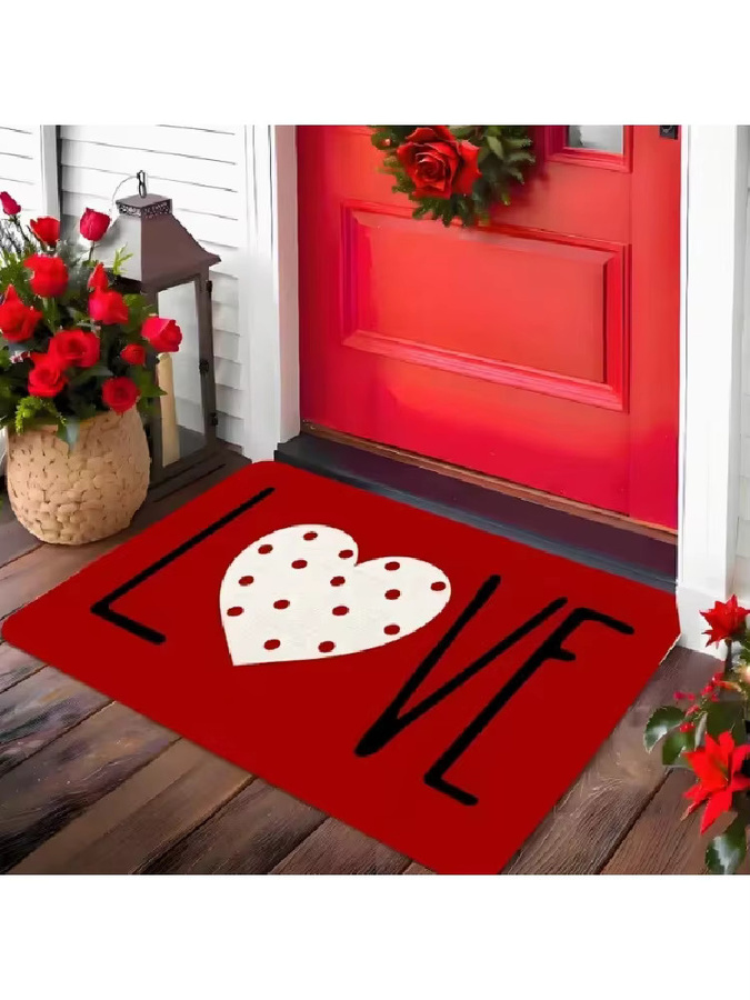 VIKAMA Willkommens-Fußmatte mit Herz-Motiv in Rot-Weiß, maschinenwaschbare Eingangstürmatte für dein Zuhause, Breite: 60 cm, Tiefe: 40 cm - Bild 2
