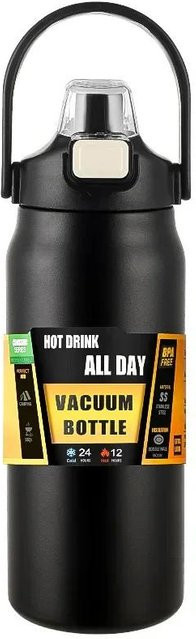 Yiran Furniture Thermoskanne aus 304 Edelstahl in Schwarz, tragbarer Outdoor Thermobecher mit Stroh und Vakuum-Isolierung, 800ml - Bild 1
