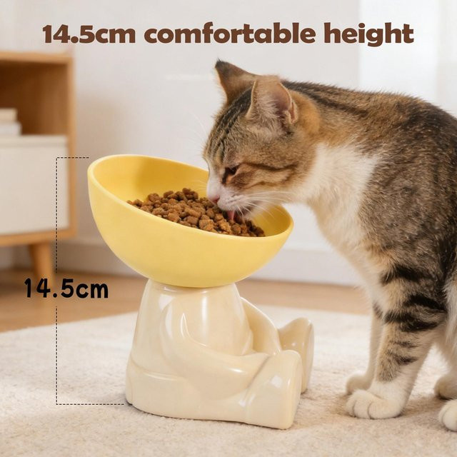 Rutschfester Multifunktions-Napf für Katzen und Hunde mit Schrägauslauf und Wasserbehälter in Gelb, Breite: 14,5 cm, Tiefe: 13,0 cm - Bild 1