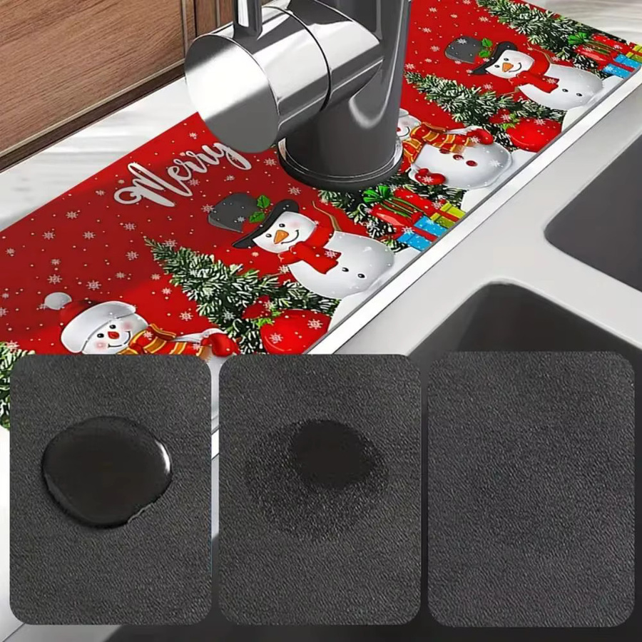 VIKAMA Weihnachts-Saugpad für Wasserhahn, schnell trocknend und rutschfest, rot, rechteckig - Bild 4