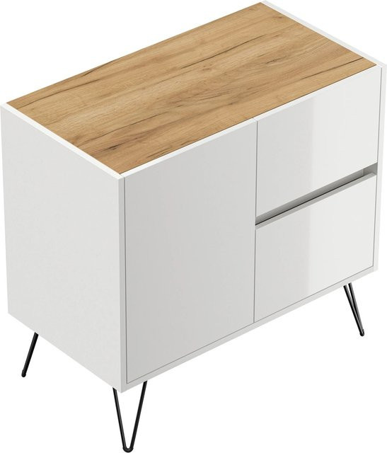 Posseik Sideboard Industrial C in Weiß Eiche mit 2 Schubladen und 1 Tür - Bild 1