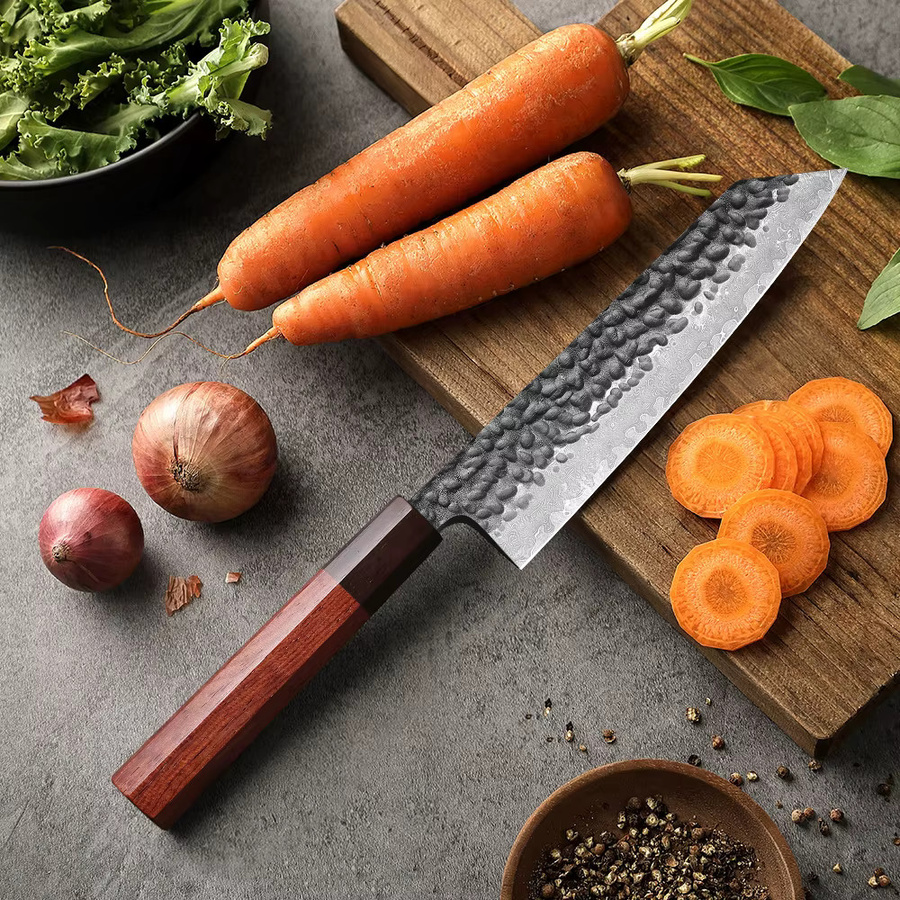 YIZEMA Bunka Kochmesser aus Damaszener Stahl mit Holzgriff, 15,24 cm Japanisches Profi-Küchenmesser für Fleisch und Gemüse - Bild 3