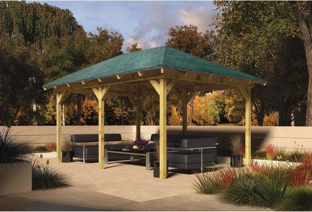 Karibu Pavillon Bever mit Walmdach, kesseldruckimprägniert, B/T/H: 429 x 289 x 296 cm - Bild 1