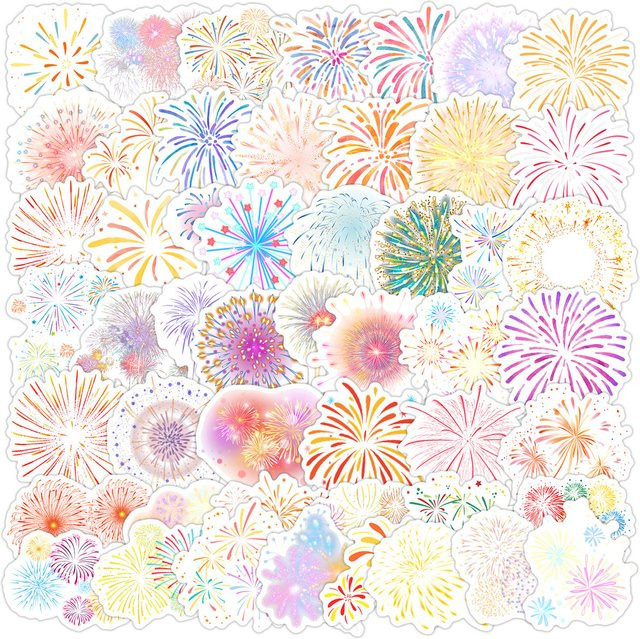 50 Stück kreative Feuerwerks-Graffiti-Aufkleber in Multicolour als wasserdichte Cartoon-Dekoration für Wasserbecher und Telefone von BulingBulingStickers Store - Bild 1