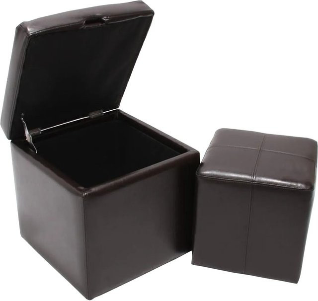 BERLINLODGE Sitzhocker Lars 2er Set als Sitzwürfel und Aufbewahrungsbox in Braun aus Leder und Kunstleder B/T/H: 45 x 45 x 44 cm - Bild 1