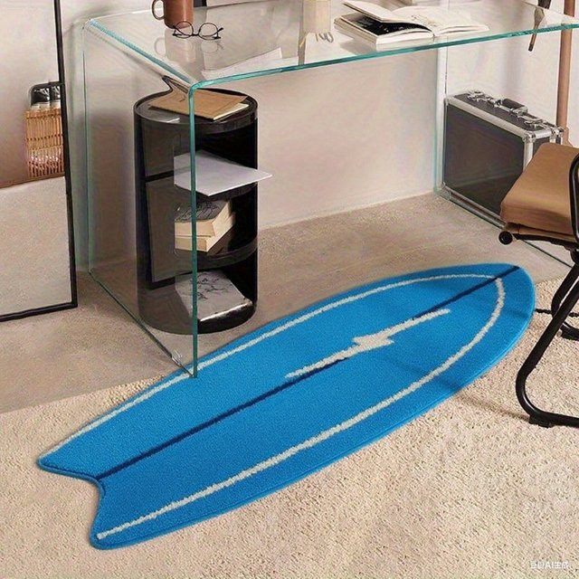 VIKAMA Kreativer Surfboard-Teppich in Blau, wollähnlicher Bodenmatten-Teppich für Schlafzimmer und Flur, modern und pflegeleicht - Bild 1