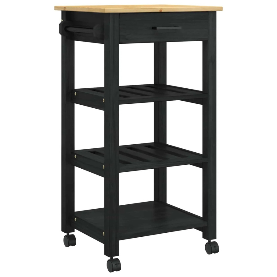 vidaXL Küchentrolley MONZA aus Massivholz Kiefer in Schwarz, B: 48 cm, T: 40 cm, H: 88,5 cm - Bild 2