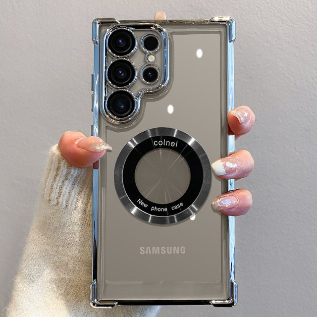 Magnetische kabellose Ladehülle mit Linsenschutz für Samsung S26 S25 S24 S23 S22 Ultra Plus FE Note 20 in Transparent oder Blau - Bild 1