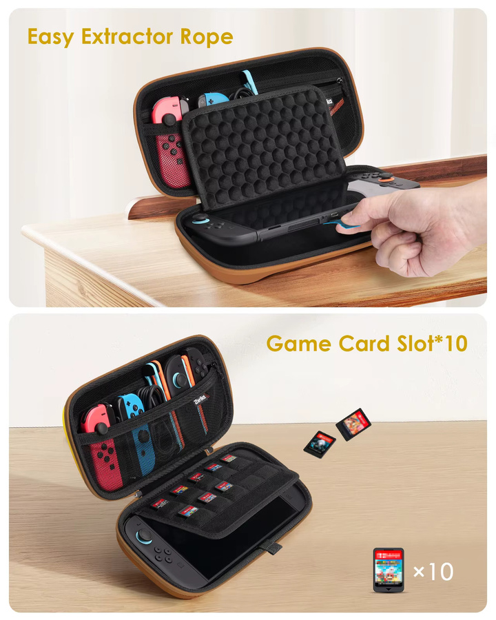 Yinke EVA-Tragetasche für Nintendo Switch in Gelb – Stoßfeste Reisetasche mit großem Fassungsvermögen für Konsole und Zubehör - Bild 6