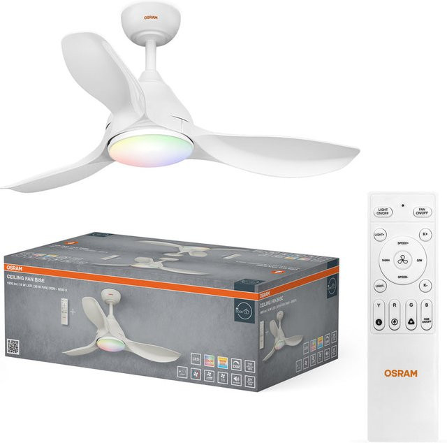 Osram LED Deckenventilator Bise in Weiß mit RGBW-Beleuchtung, Fernbedienung und Timer, Durchmesser: 106,5 cm - Bild 1