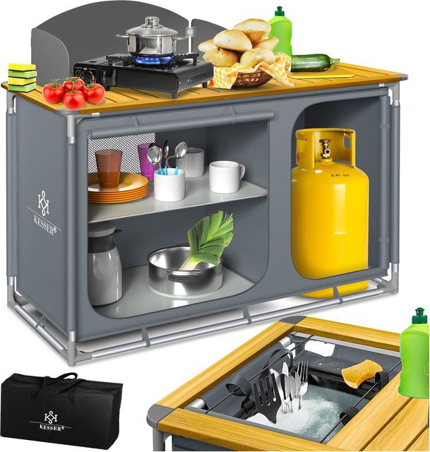 KESSER Campingschrank Campingküche mit Aluminiumgestell und Tragetasche in Grau - Bild 1