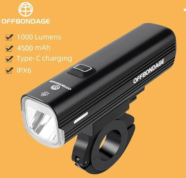 OFFBONDAGE Fahrradlicht 1000 Lumen mit Powerbank-Funktion und USB-C, Fahrradscheinwerfer für MTB und Straße in Schwarz oder Weiß - Bild 1