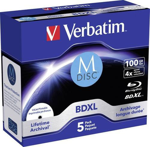Verbatim M-DISC BD-R Blu-ray Rohlinge 100 GB, 5er-Pack, bedruckbar, blau - Bild 1