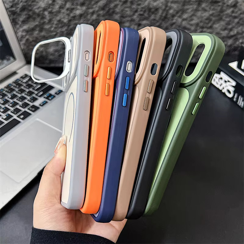 SUNWARD Magnetische Stoßfeste Hülle für iPhone 17 16 Pro Max mit MagSafe Wireless Charging und faltbarem Metall-Kamerahalter in Schwarz - Bild 1