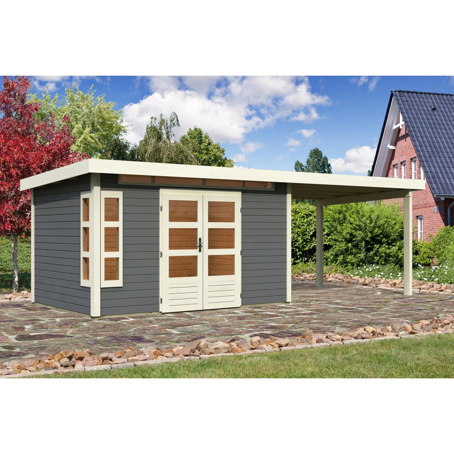 Karibu Holz-Gartenhaus Kastberg mit Flachdach in Terragrau, B/T/H: 360 x 240 x 222 cm - Bild 2